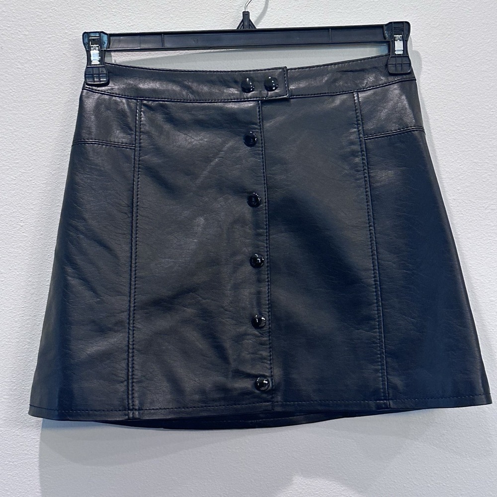 Women's Mini‎ Skirt Faux-Leather Button Front Size 6 H&M The Matrix